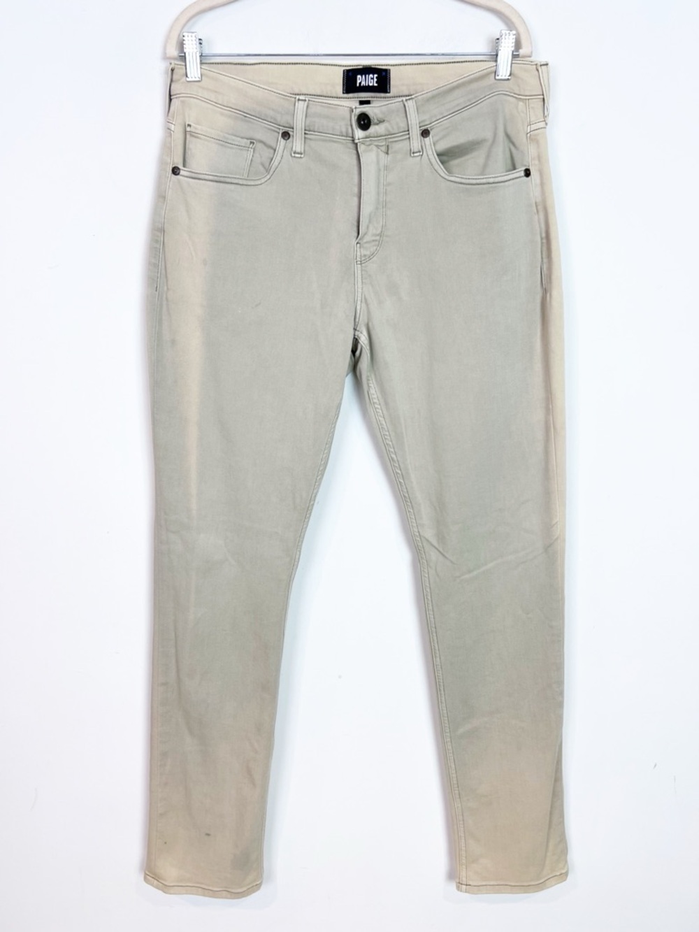 PAIGE FEDERAL SLIM STRAIGHT LIGHT WASH JEANS IN VINTAGE SILVER BARK MENS SZ 33
